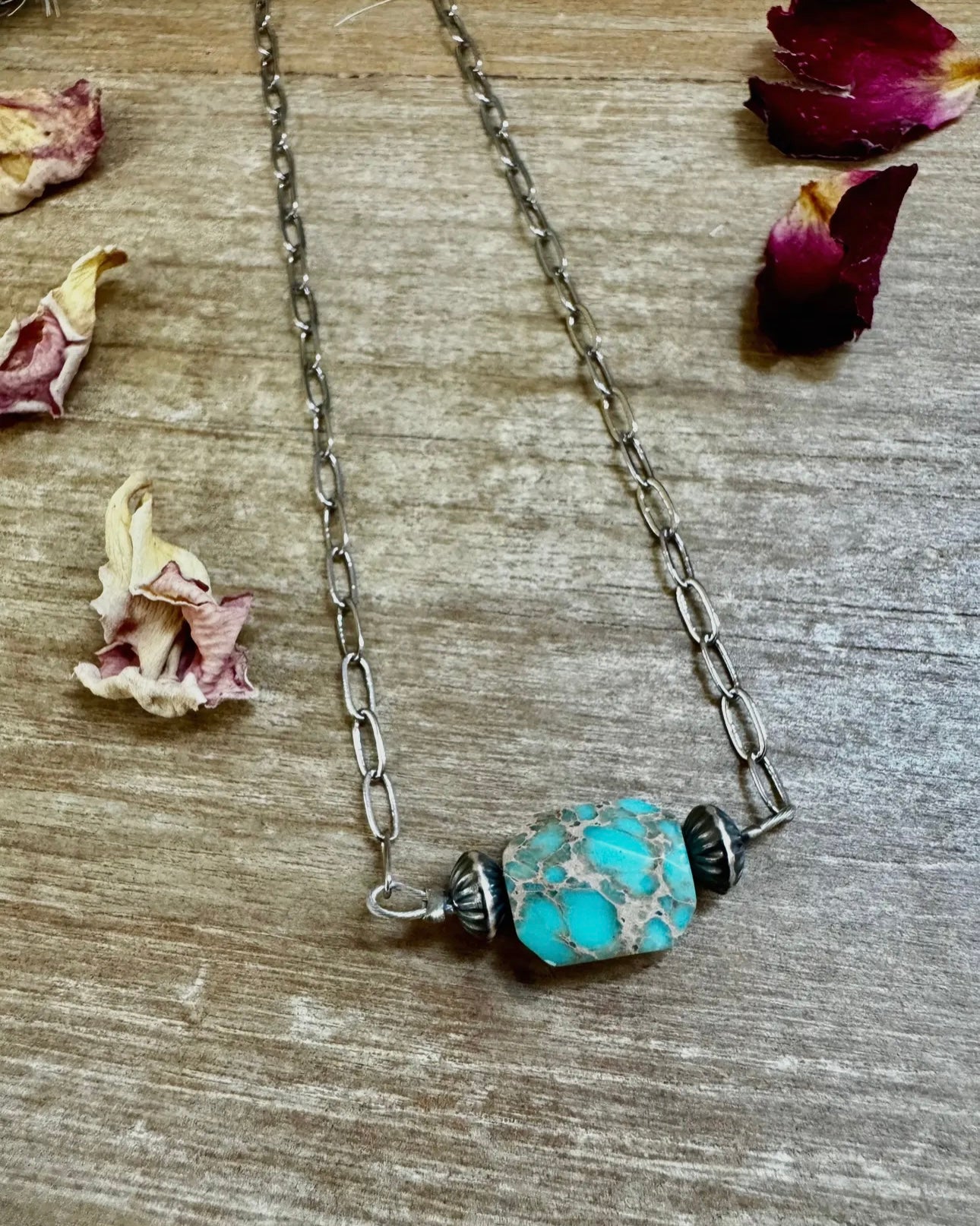 Necklace w/ Saucer Sterling Pearls & Turquoise