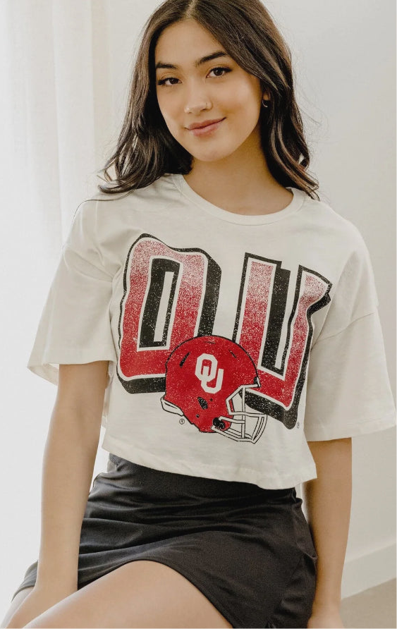 OU Sooners Helmet Fade Off
White Cropped Tee