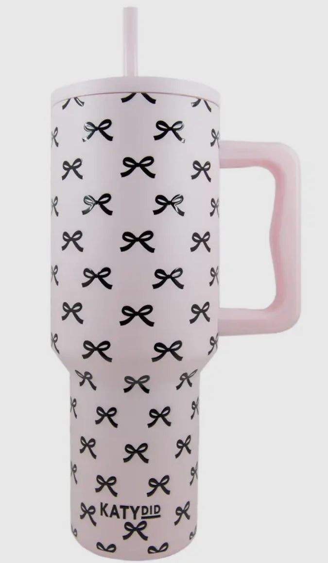 Black & Pink Mini Coquette Bows 38 oz Tumbler W Handle