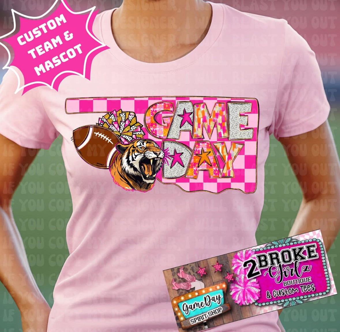 Pink Check Game Day Mascot Graphic Tee