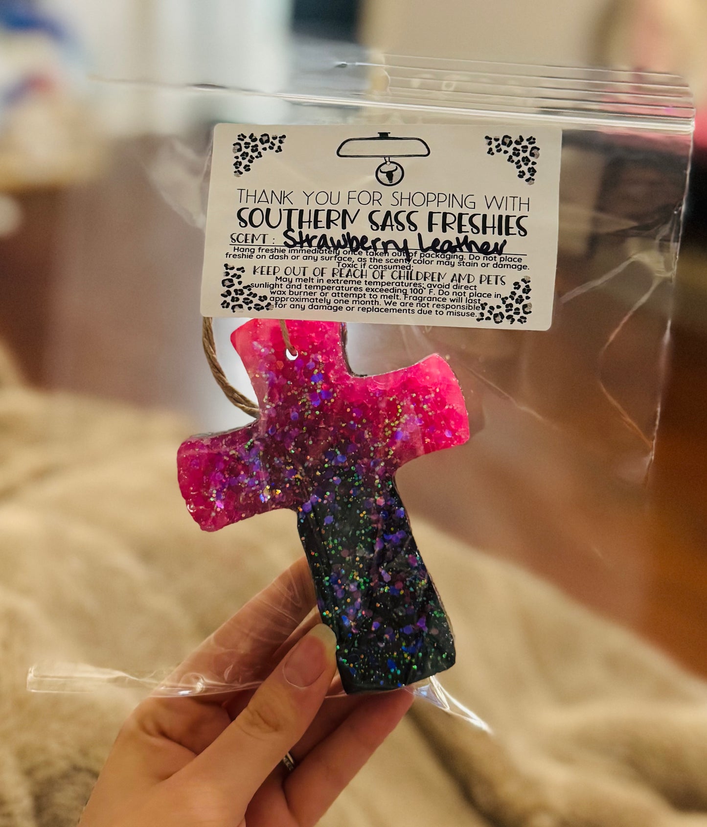 Strawberry Leather Cross Freshie