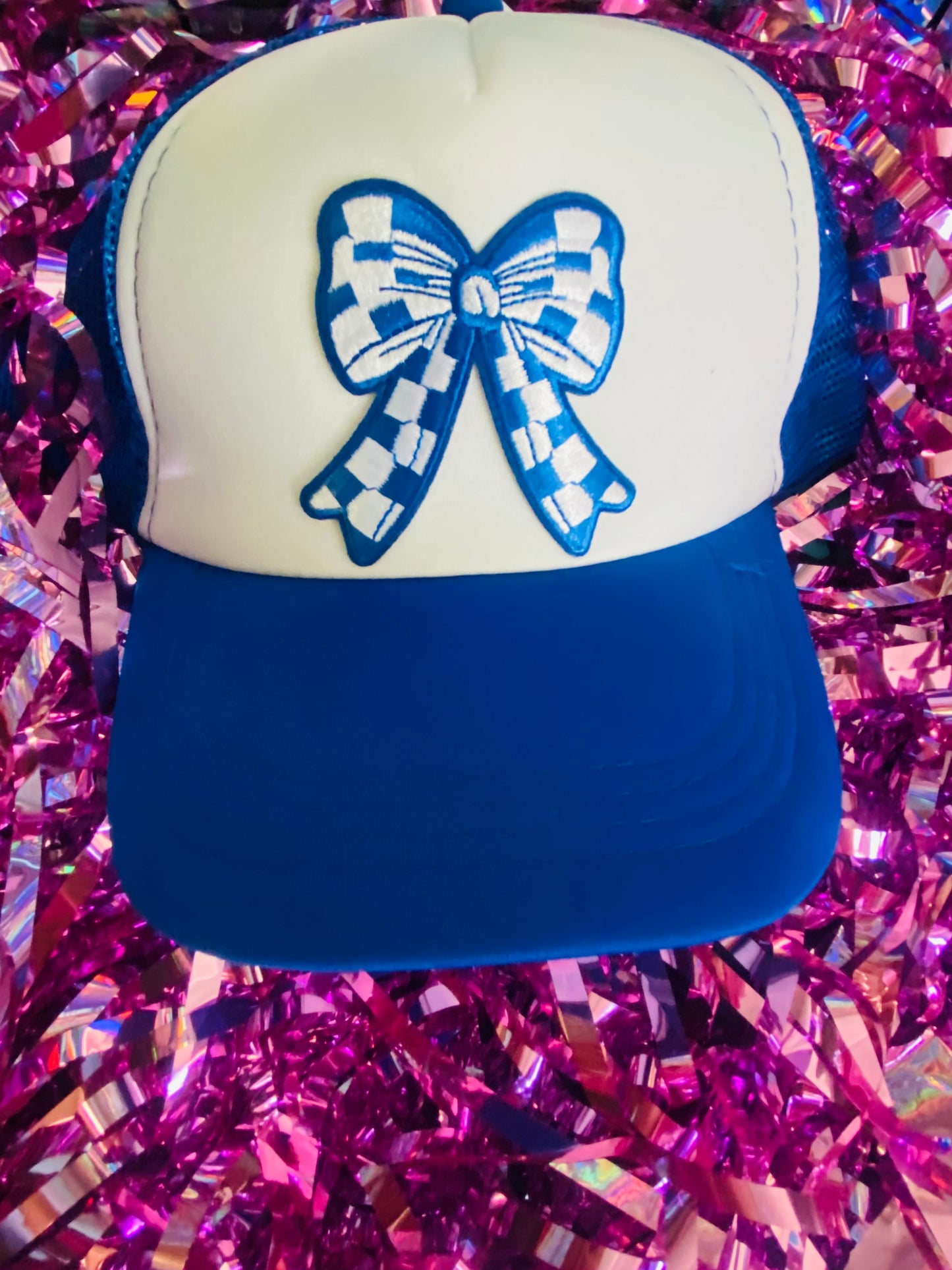 Blue checkered Bow Trucker Hat