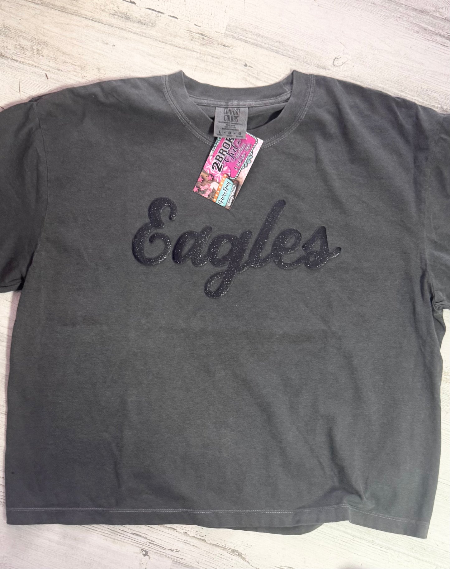 Eagles Glitter Puff Comfort Colors Mom Crop