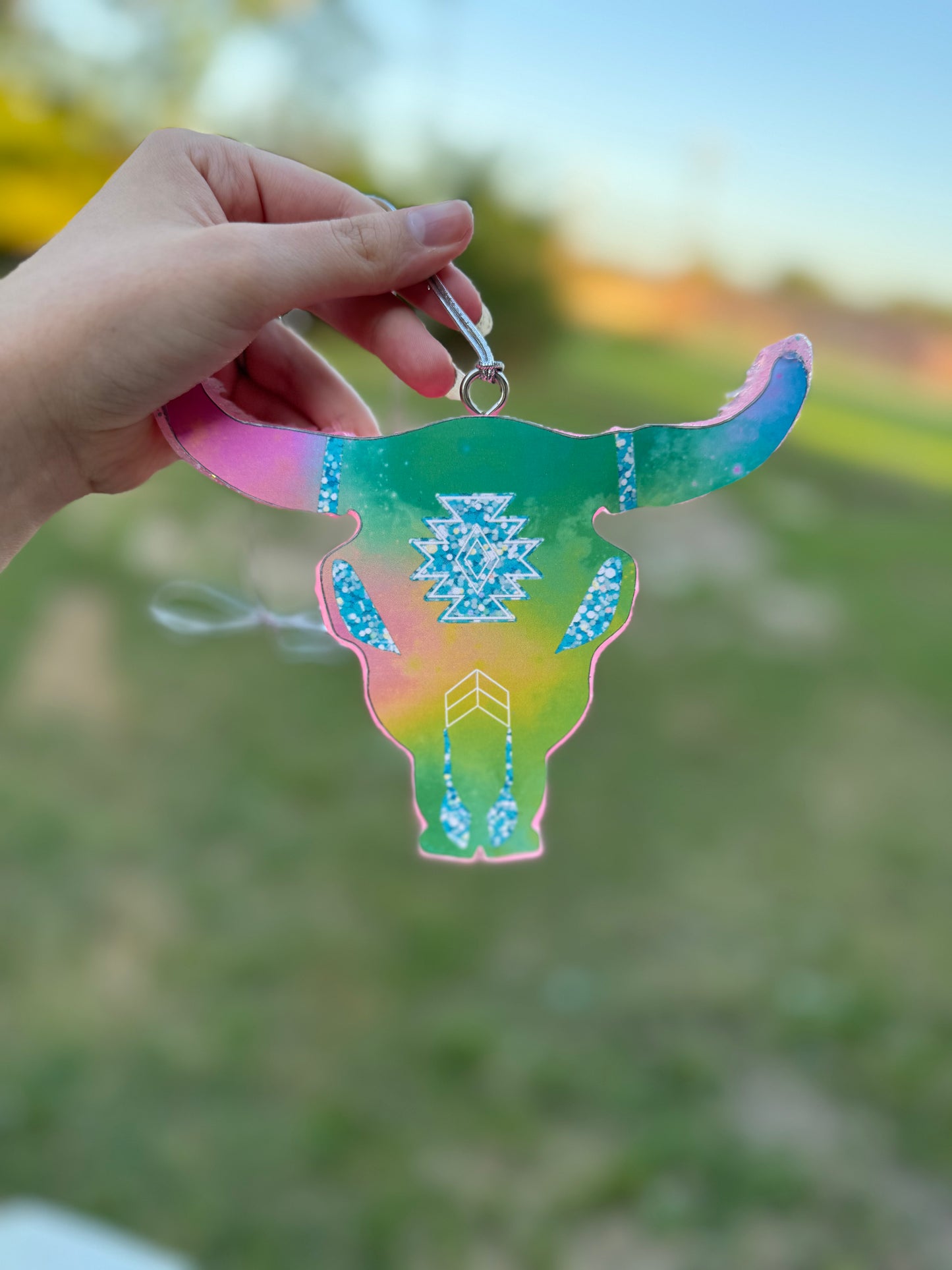 Rainbow Bull Skull Freshie