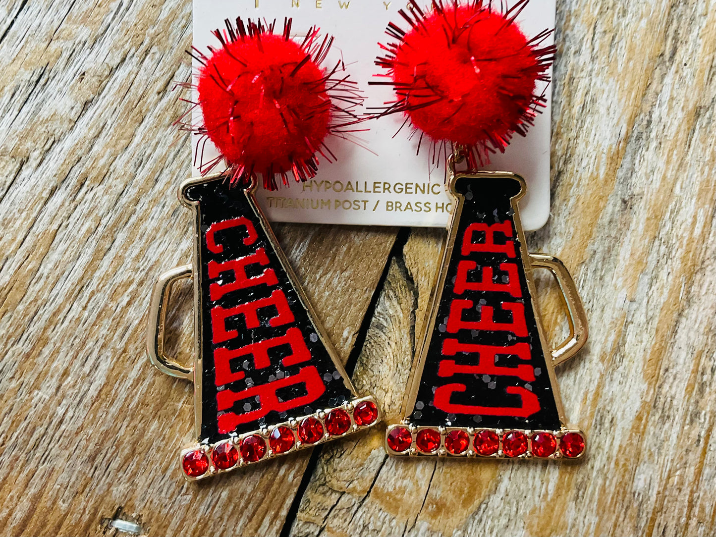 Pom Red & Black Cheer Earrings