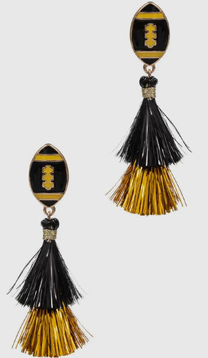 Interception Football Shaped Tassel Post Earrings