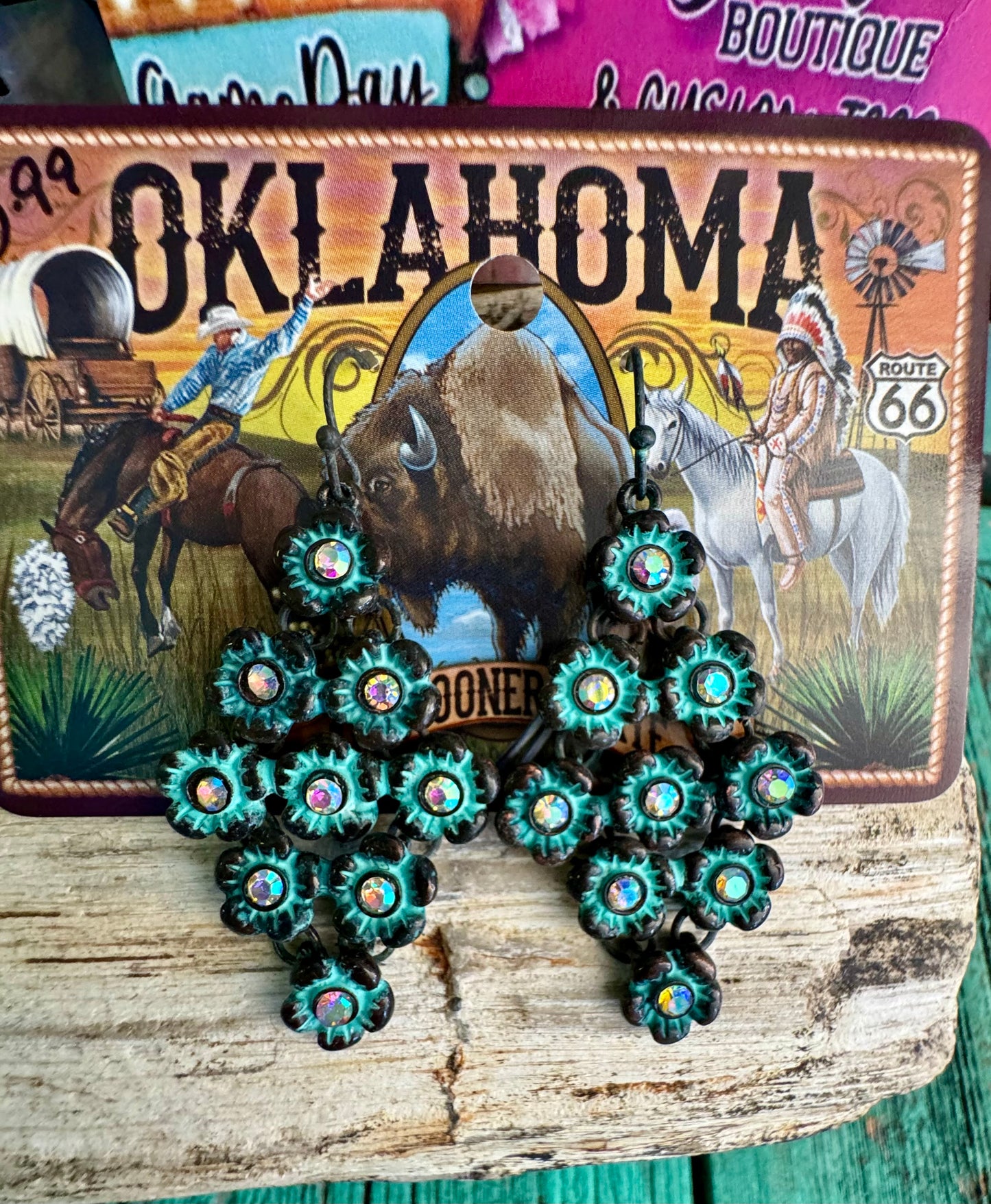 Lightweight Rhinestone & Turquoise Earrings