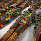Chocolate Pretzel Rods with M&Ms