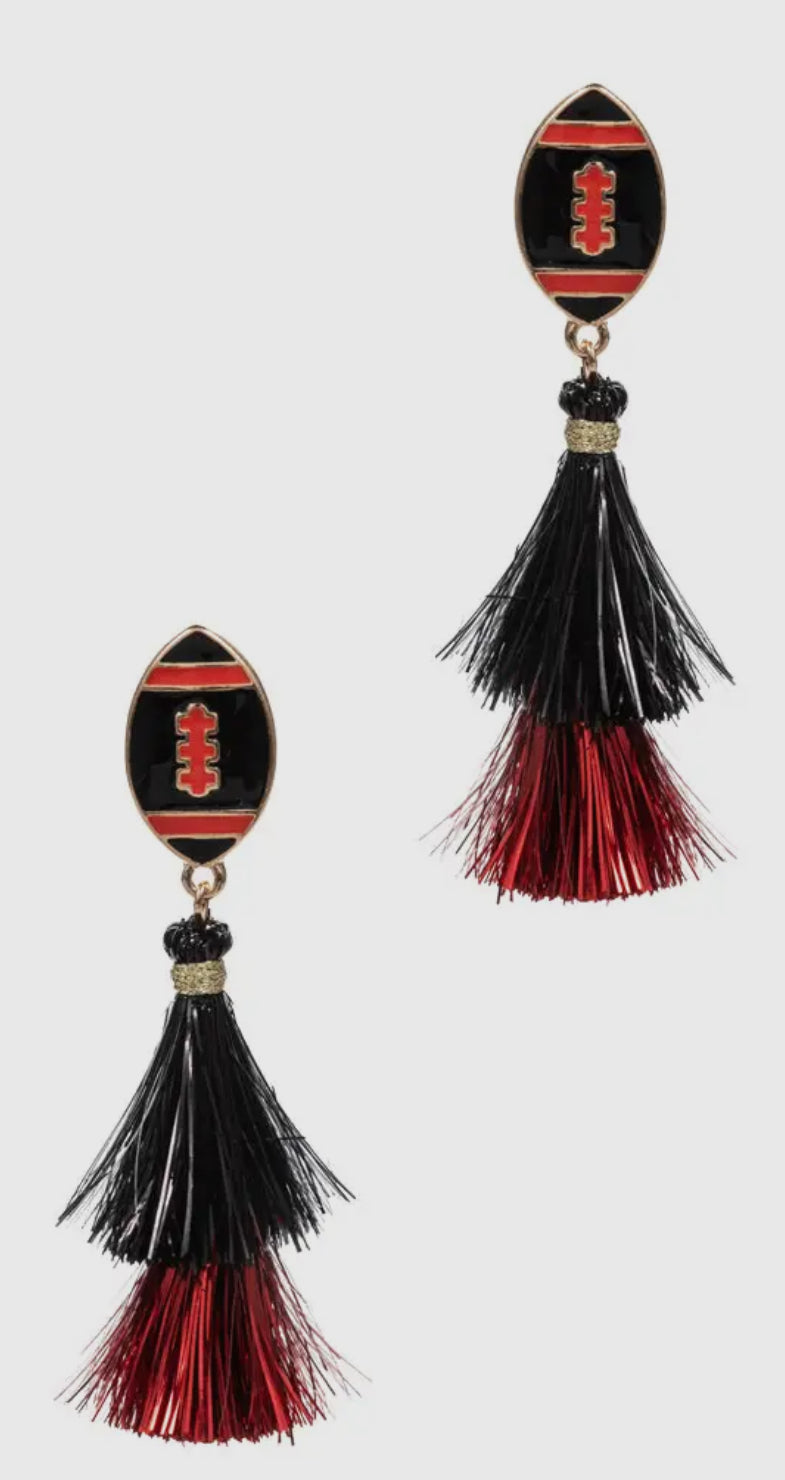 Interception Football Shaped Tassel Post Earrings
