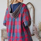 Oversized Mineral Washed Plaid Hoodie Jacket