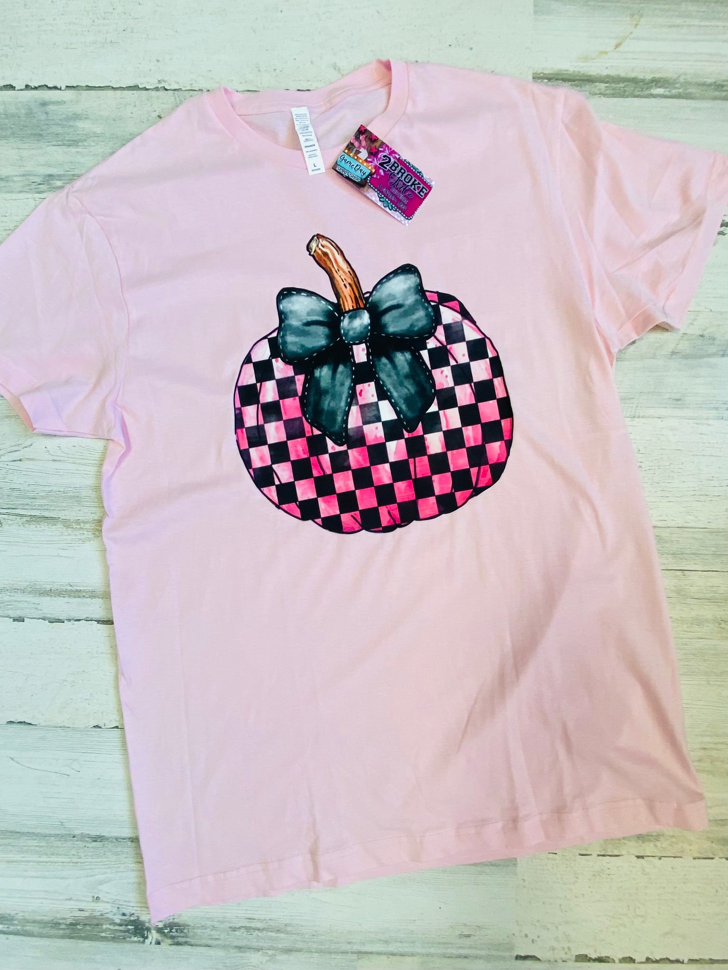 Pink Checkered Pumpkin Tee