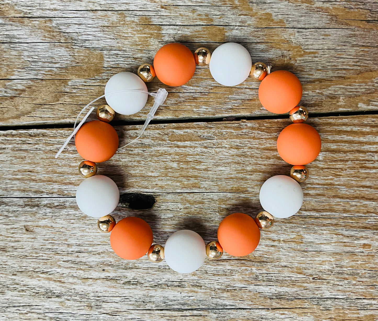 Orange & White Beaded Bracelet