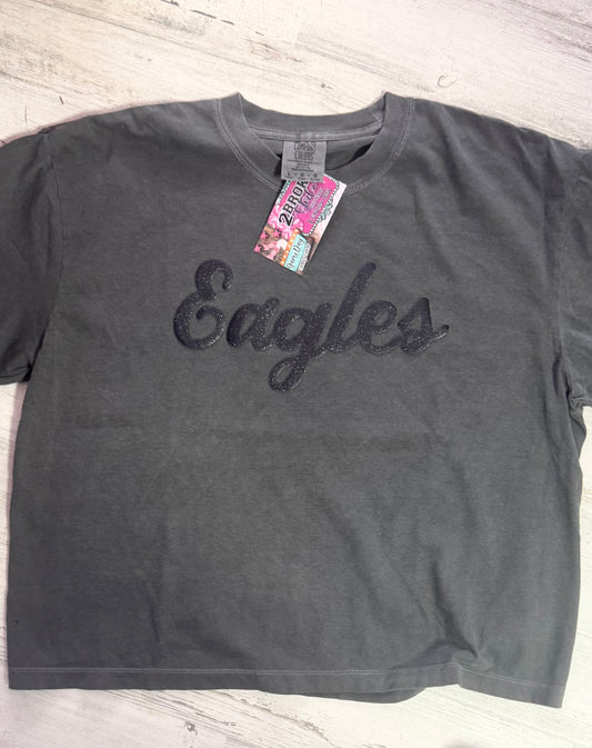 Eagles Glitter Puff Comfort Colors Mom Crop
