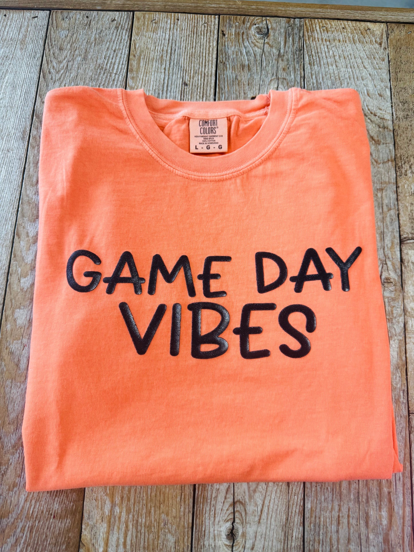 Orange & Black Game Day Vibes Comfort Color Tee - Glitter PUFF
