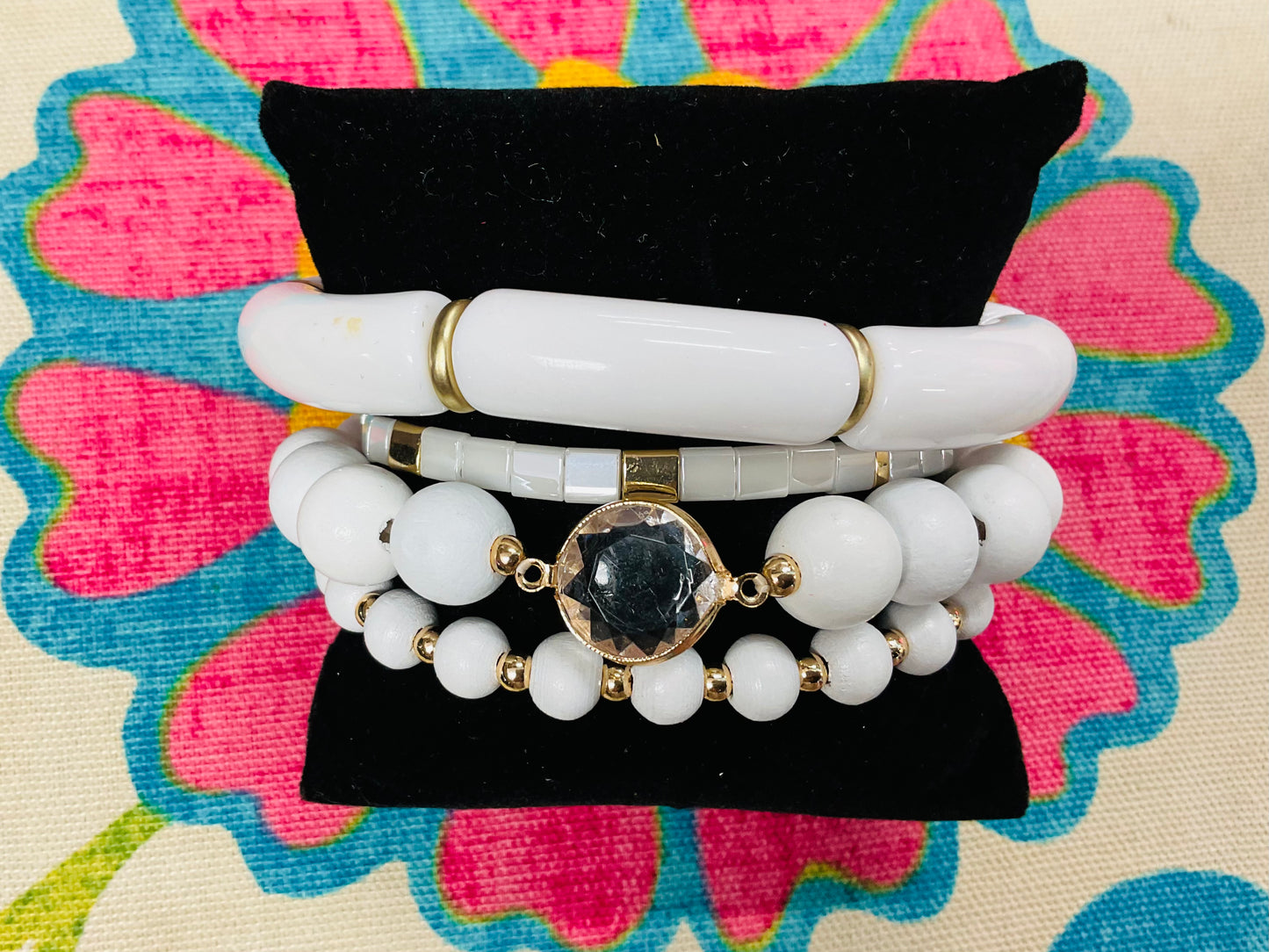 White Beaded Bracelet Set