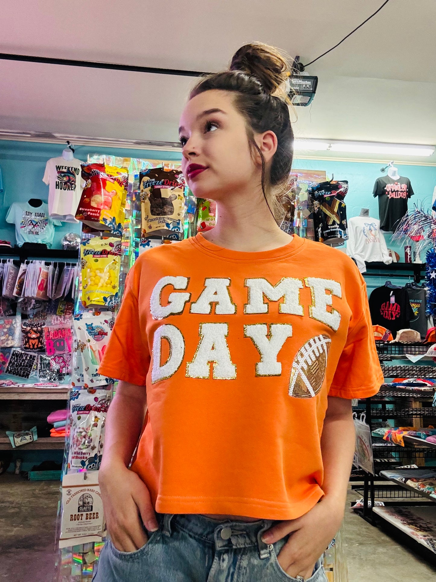 Game Day Chenille Patch Mom Crop Top
