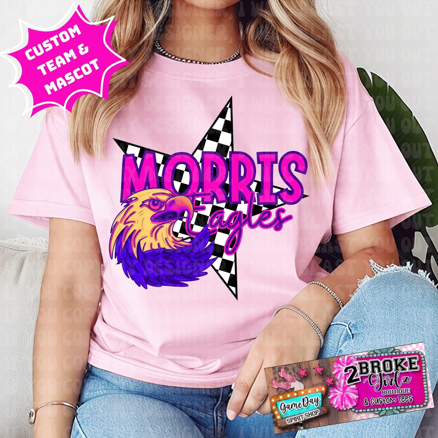 Custom Neon Mascot Tee/Sweatshirt - 2 Broke Girlz Exclusive