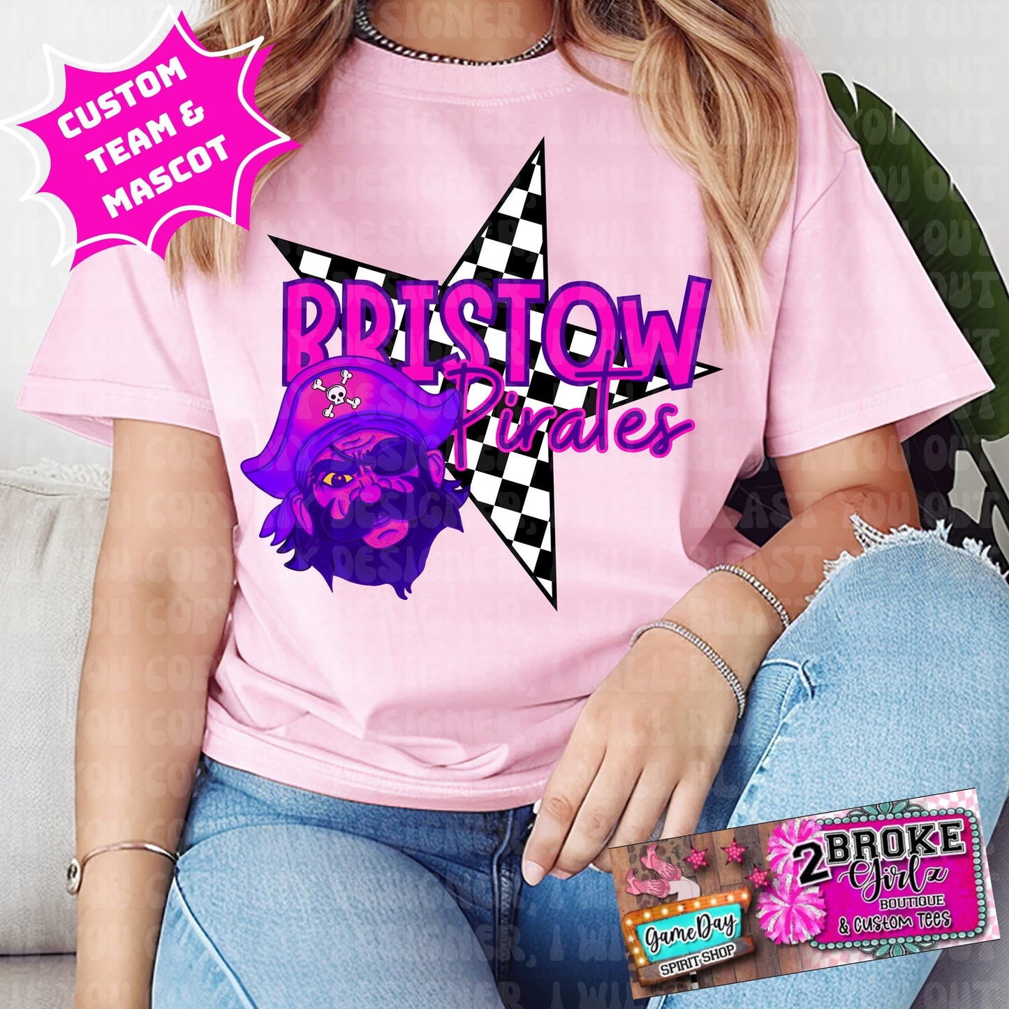 Custom Neon Mascot Tee/Sweatshirt - 2 Broke Girlz Exclusive