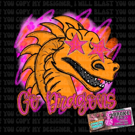 Go Dragons Retro Neon Star Eyes Digital PNG