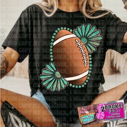 PNG ONLY Western Cowgirl Turquoise Football – Chunky Jewelry-Inspired Game Day Spirit