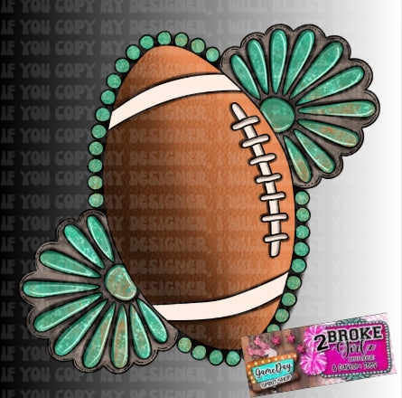 PNG ONLY Western Cowgirl Turquoise Football – Chunky Jewelry-Inspired Game Day Spirit